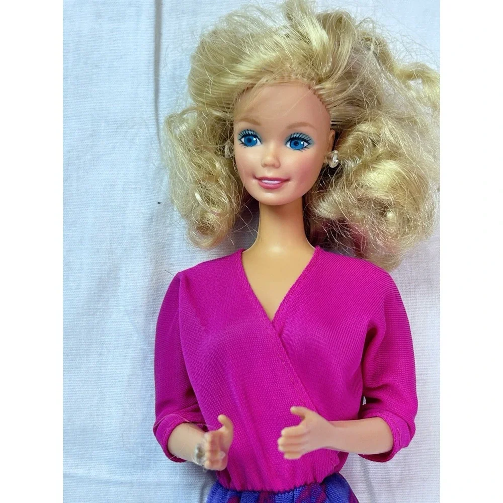 vintage 1980s barbie doll Blonde Blue Eyes Pink Purple Fashion Fun Jumpsuit